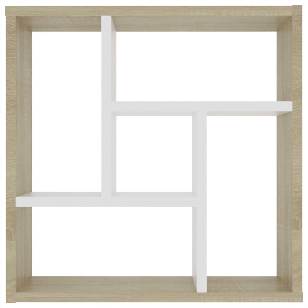 Wall Shelf White and Sonoma Oak 45.1x16x45.1 cm Chipboard