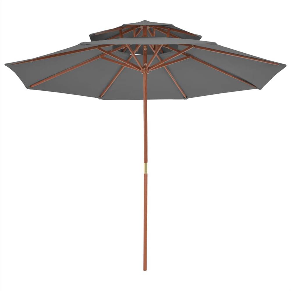Double Decker Parasol with Wooden Pole 270 cm Anthracite