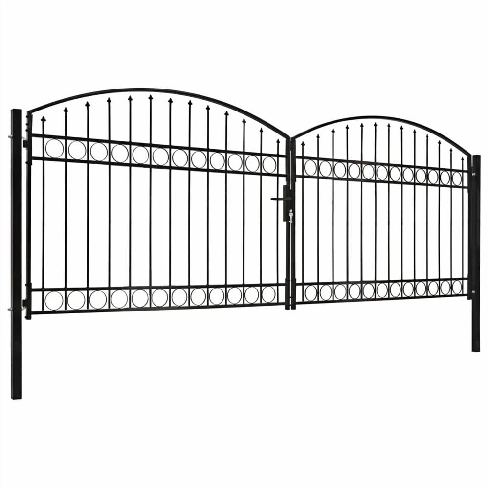 Fence Gate Double Door with Arched Top Steel 400x125 cm Black
