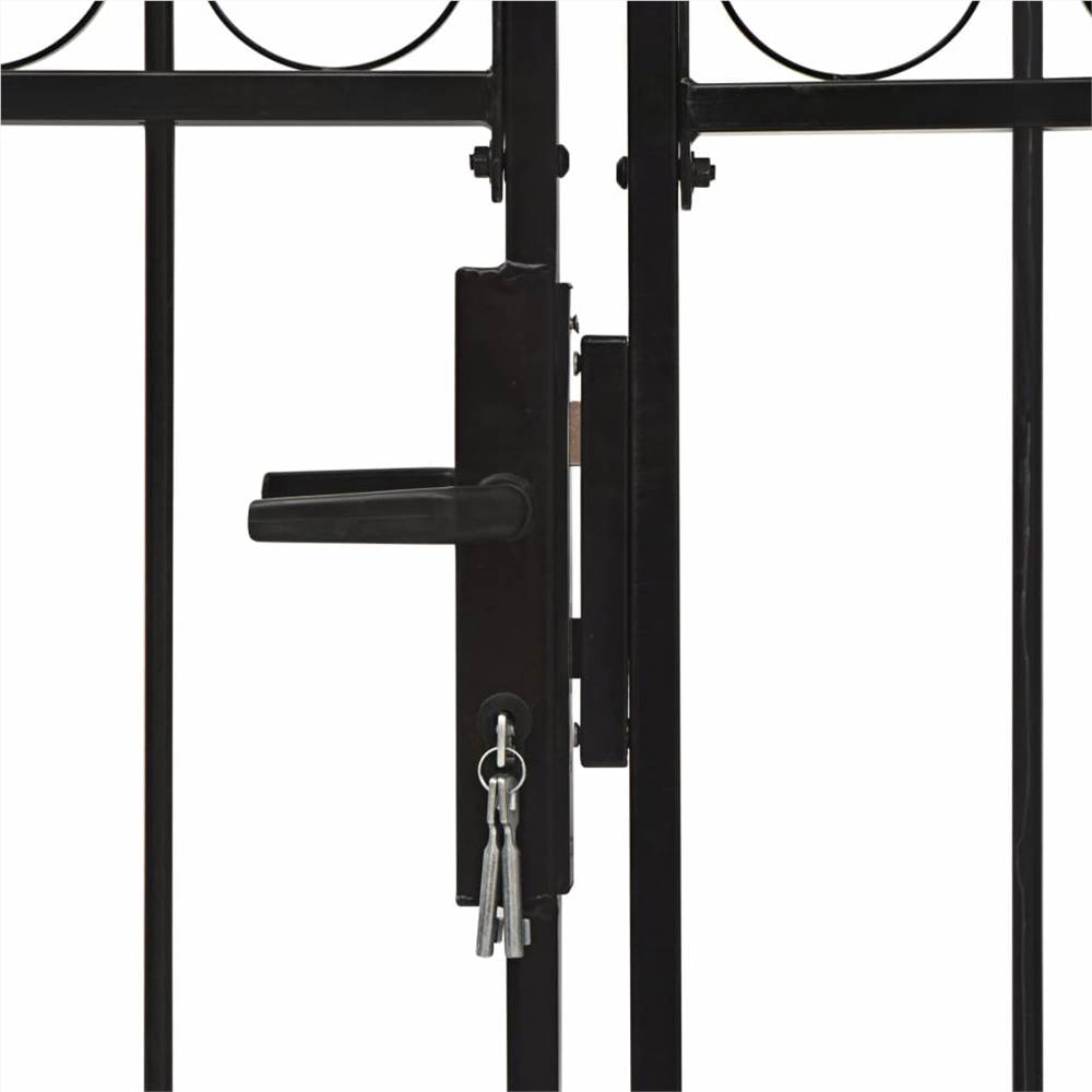 Fence Gate Double Door with Arched Top Steel 400x125 cm Black