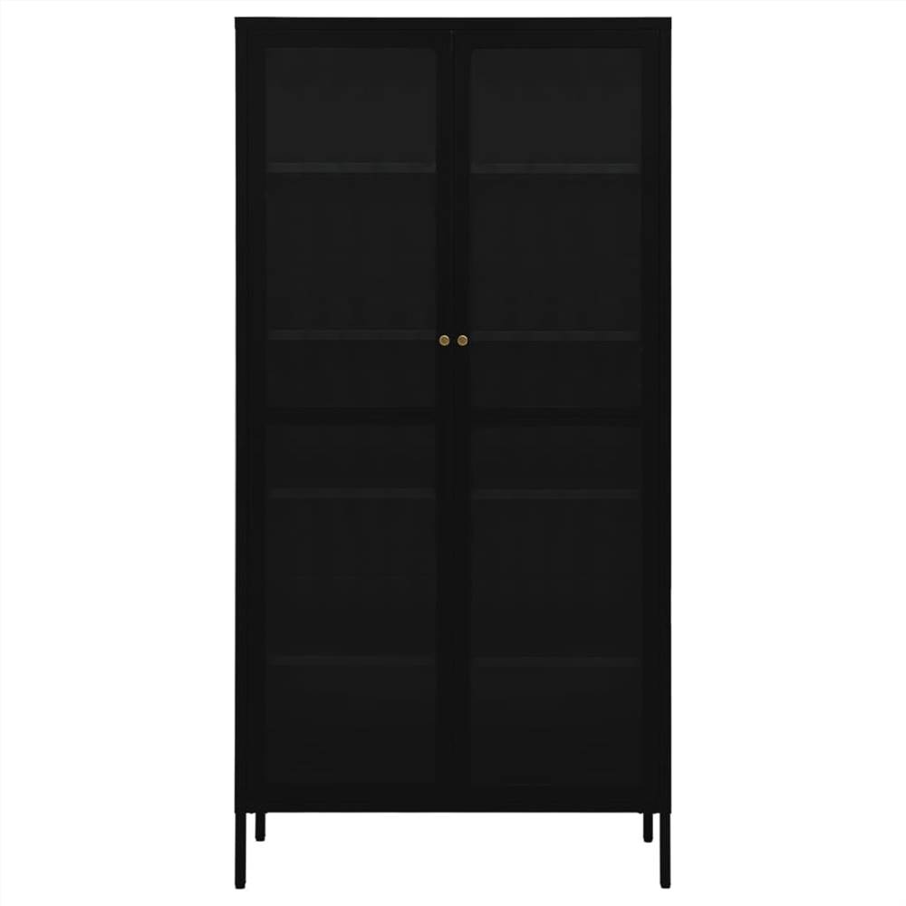 Display Cabinet Black 90x40x180 cm Steel and Tempered Glass