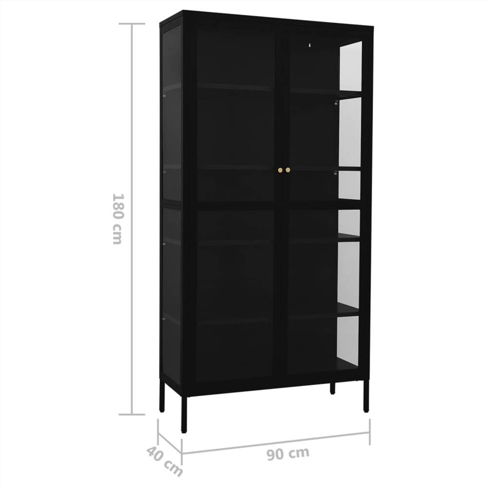Display Cabinet Black 90x40x180 cm Steel and Tempered Glass