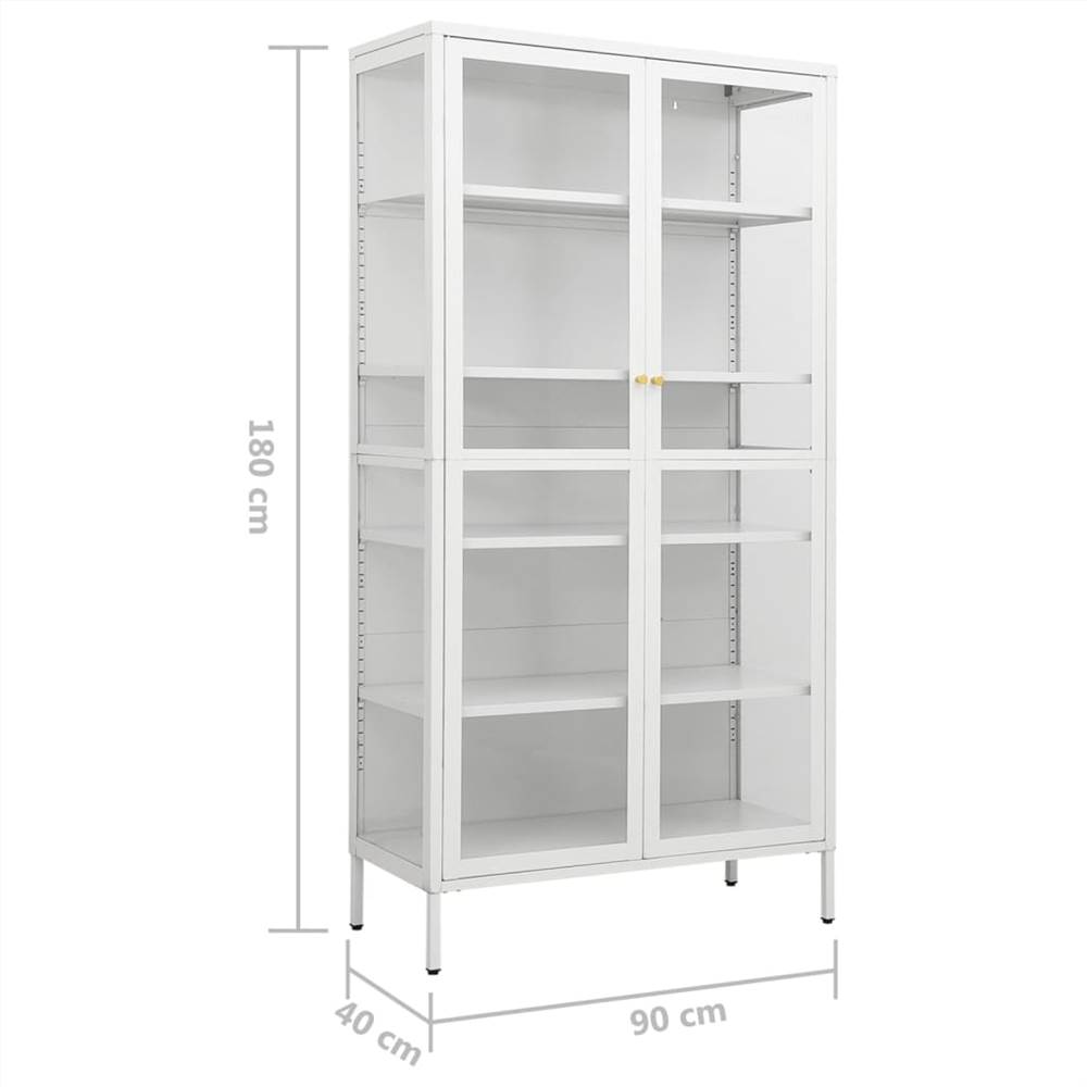 Display Cabinet White 90x40x180 cm Steel and Tempered Glass