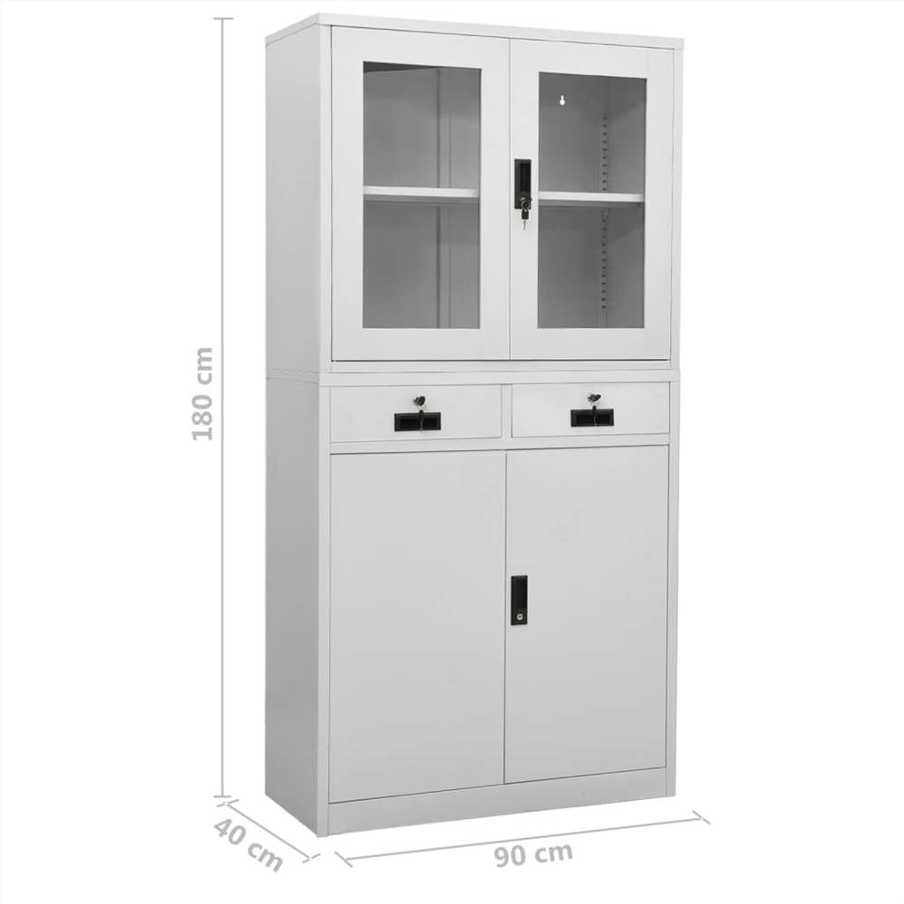 Office Cabinet Light Grey 90x40x180 cm Steel and Tempered Glass