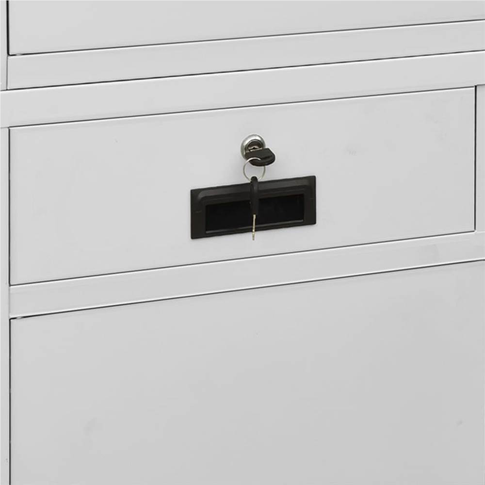 Office Cabinet Light Grey 90x40x180 cm Steel and Tempered Glass