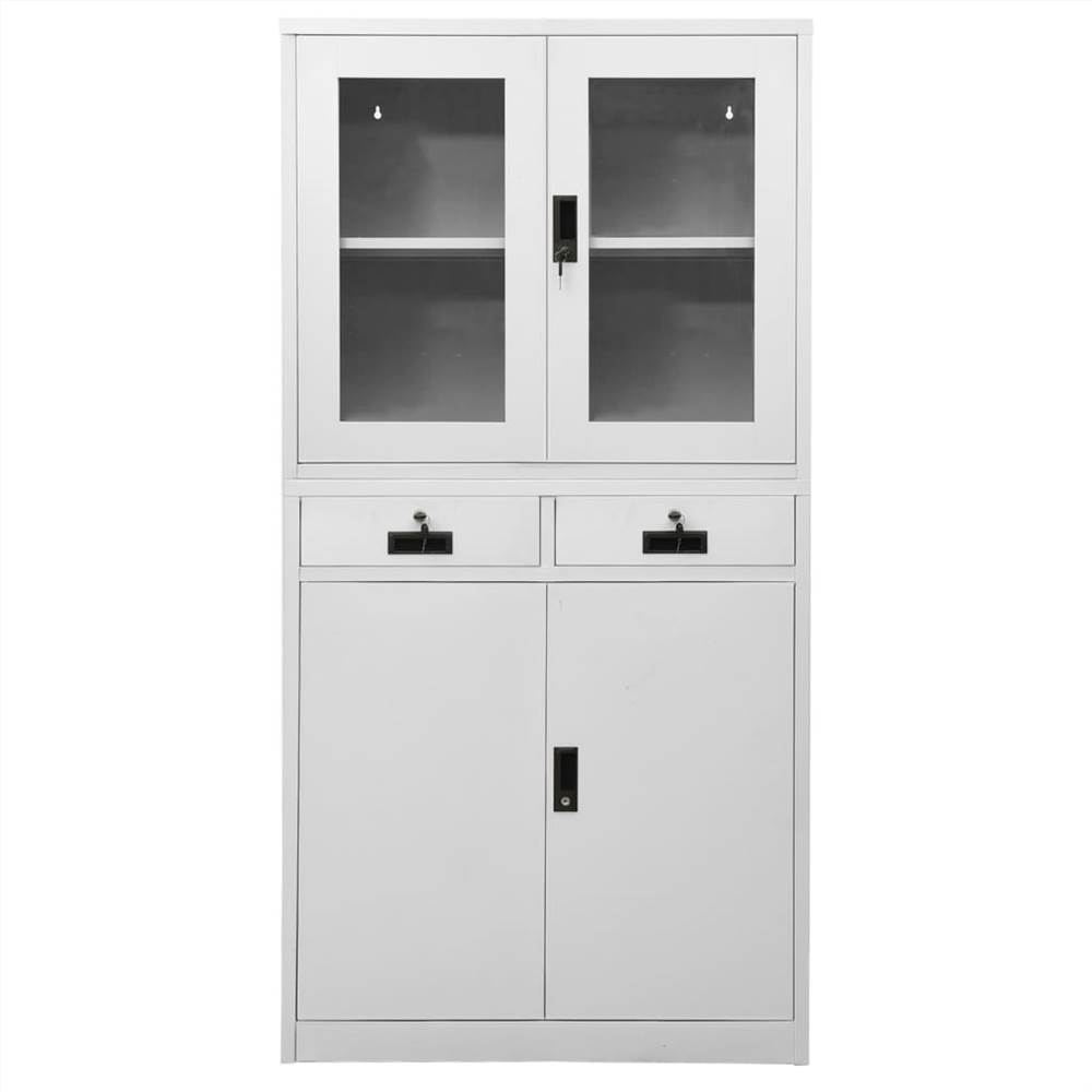 Office Cabinet Light Grey 90x40x180 cm Steel and Tempered Glass