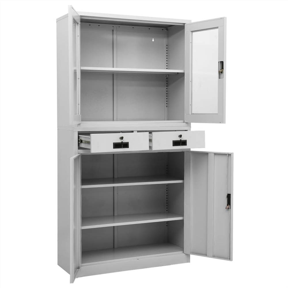Office Cabinet Light Grey 90x40x180 cm Steel and Tempered Glass