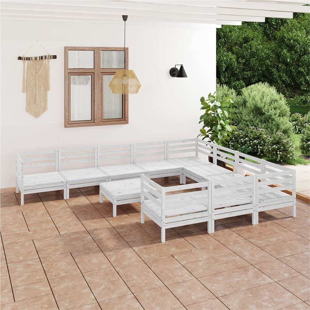 11 Piece Garden Lounge Set White Solid Pinewood