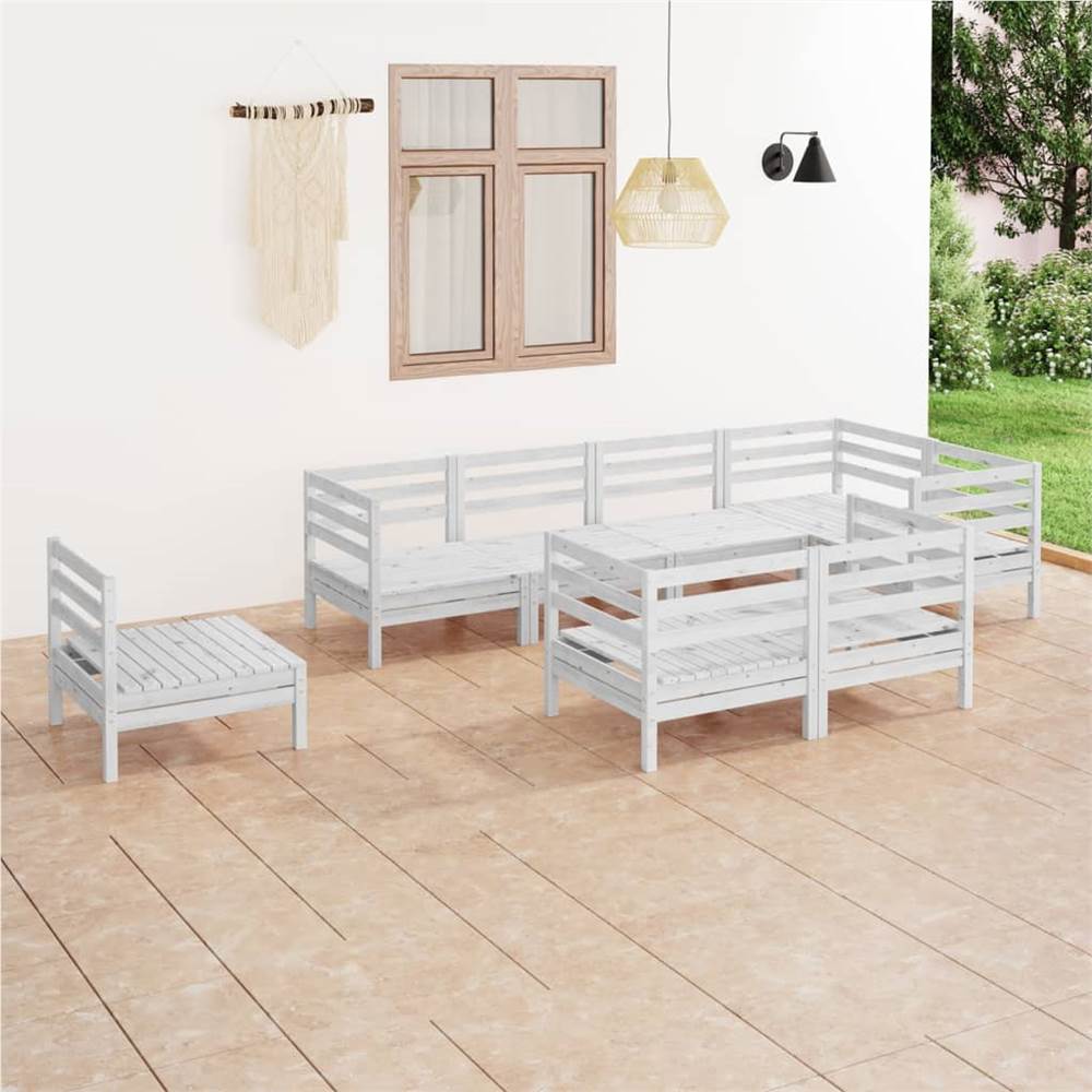 8 Piece Garden Lounge Set Solid Pinewood White