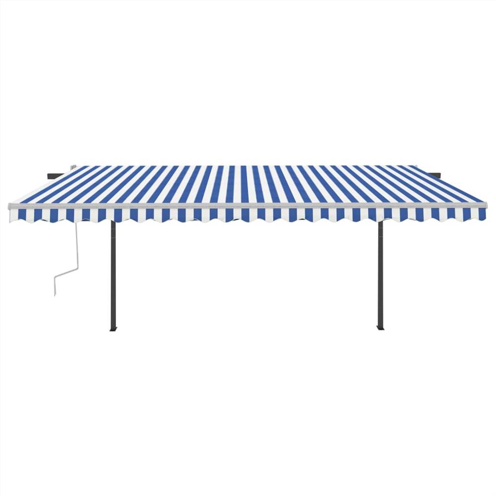 Manual Retractable Awning with LED 5x3 m Blue and White