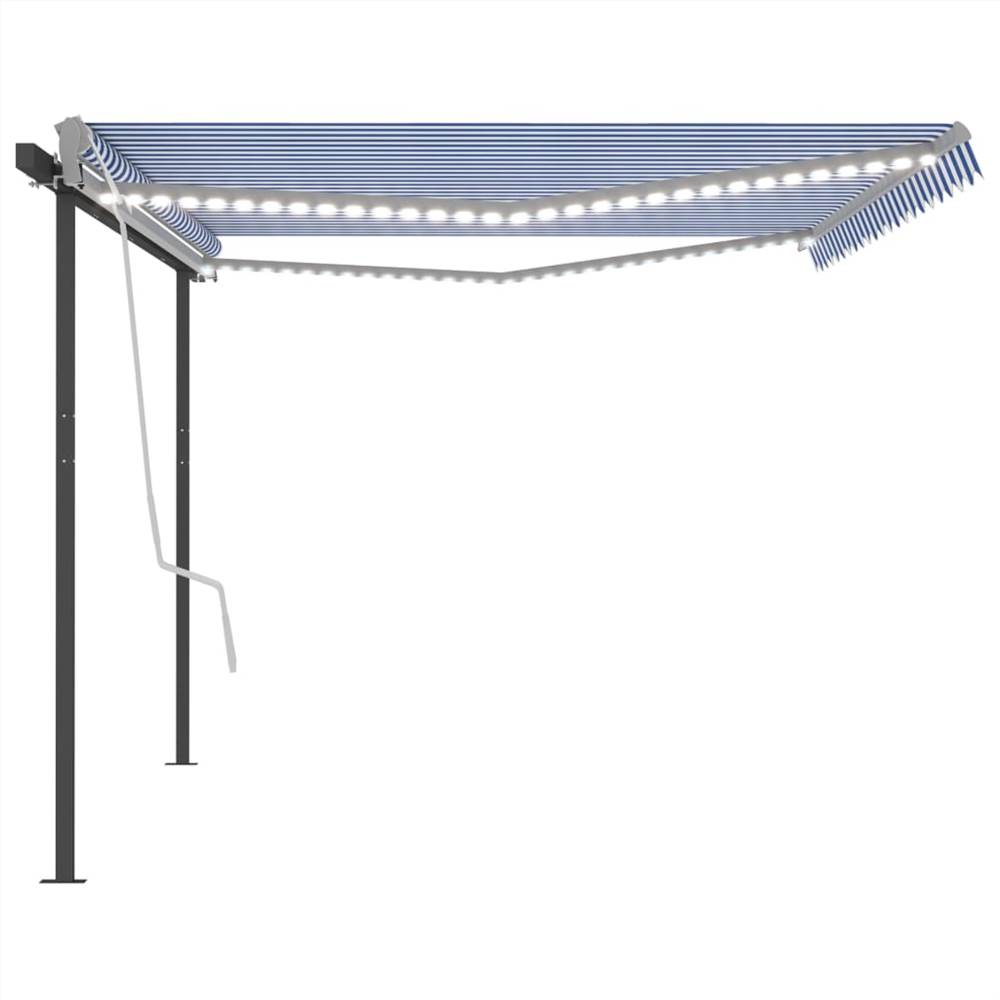 Manual Retractable Awning with LED 5x3 m Blue and White