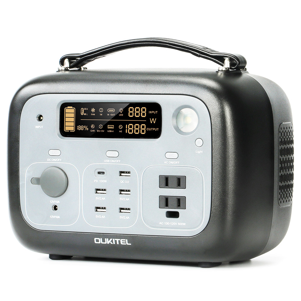 

OUKITEL P501 Portable Power Station 505Wh 140400mAh Portable Generator 500W AC Outlet - Grey, Multi color