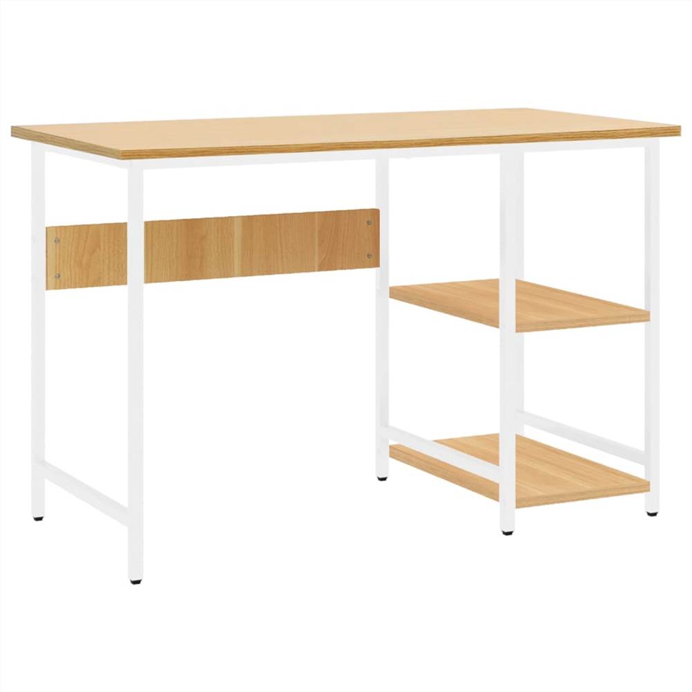 Computer Desk White and Light Oak 105x55x72 cm MDF and Metal