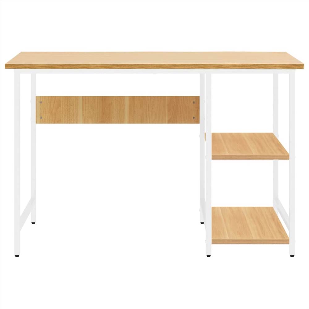 Computer Desk White and Light Oak 105x55x72 cm MDF and Metal