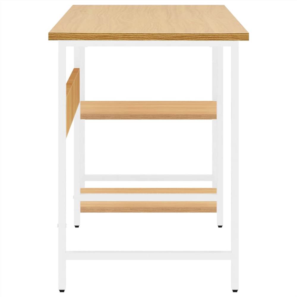 Computer Desk White and Light Oak 105x55x72 cm MDF and Metal