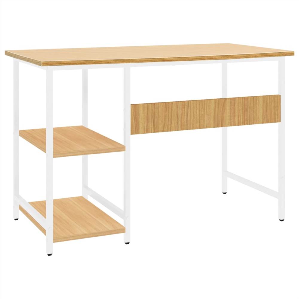 Computer Desk White and Light Oak 105x55x72 cm MDF and Metal