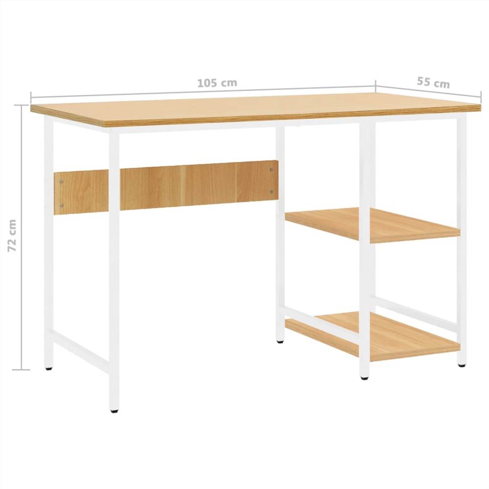 Computer Desk White and Light Oak 105x55x72 cm MDF and Metal