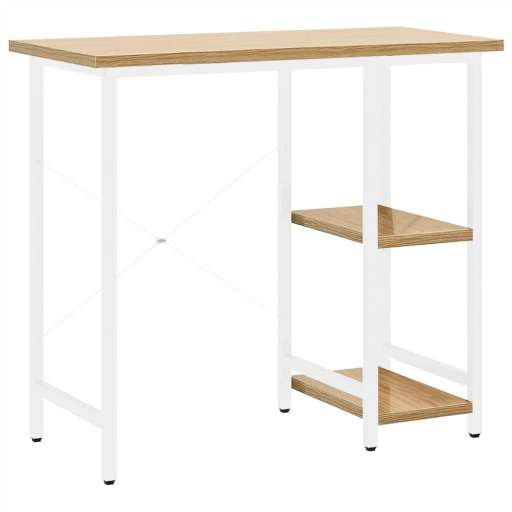 Computer Desk White and Light Oak 80x40x72 cm MDF and Metal