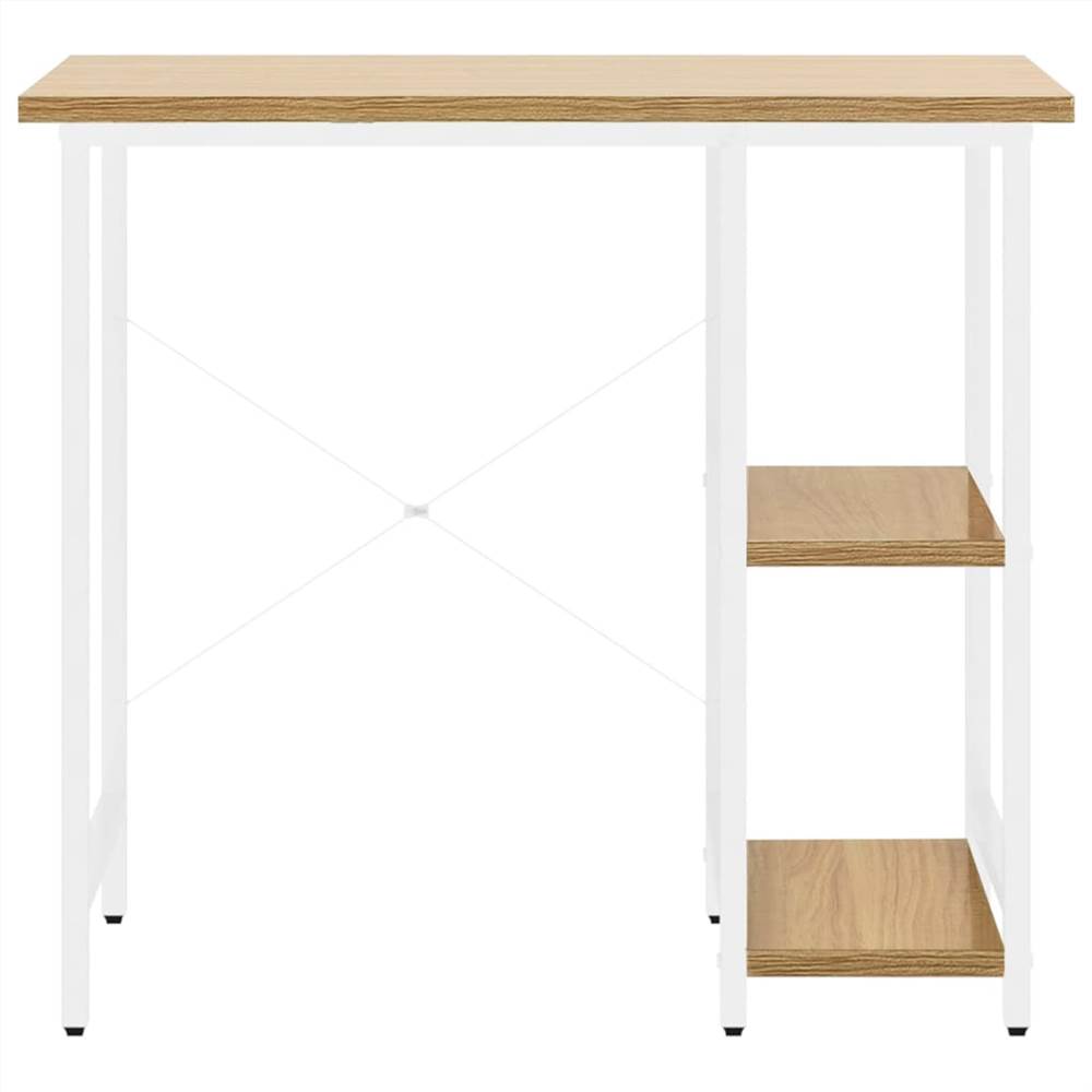 Computer Desk White and Light Oak 80x40x72 cm MDF and Metal