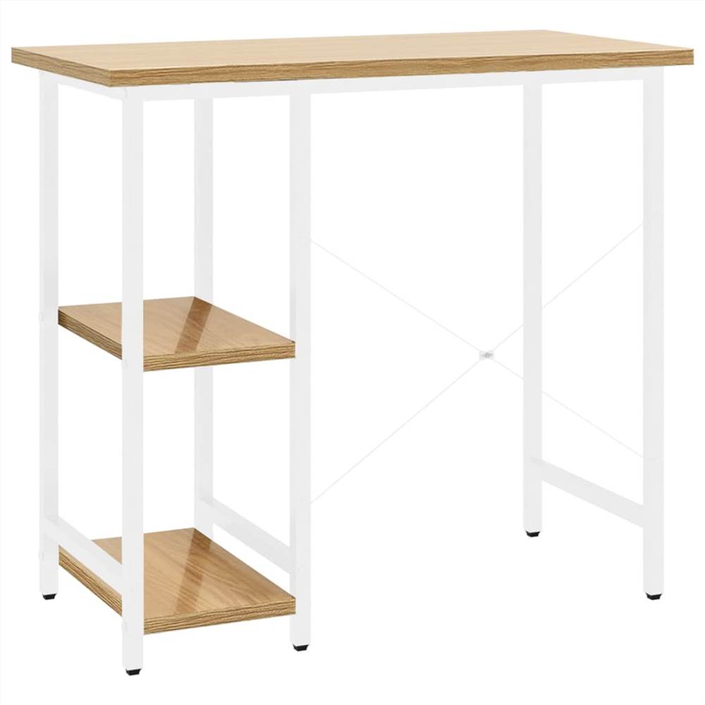Computer Desk White and Light Oak 80x40x72 cm MDF and Metal