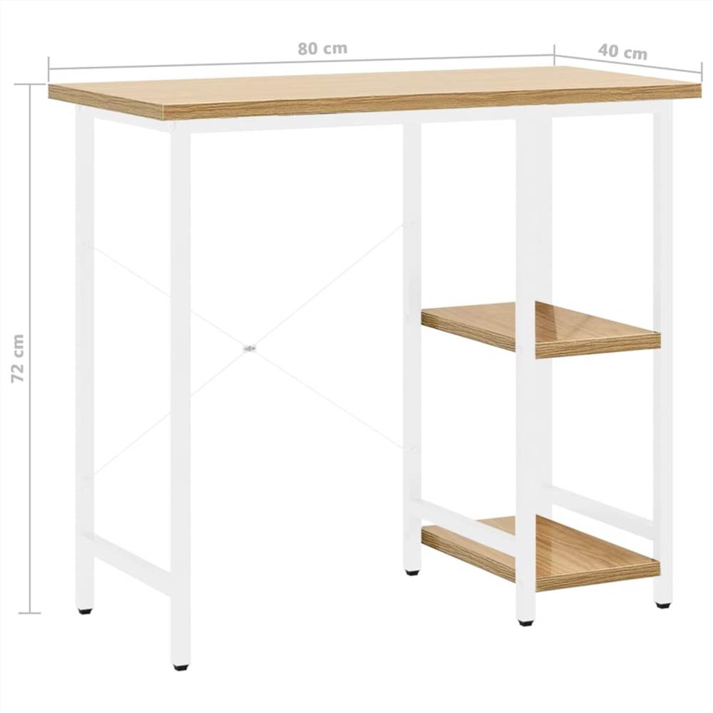 Computer Desk White and Light Oak 80x40x72 cm MDF and Metal