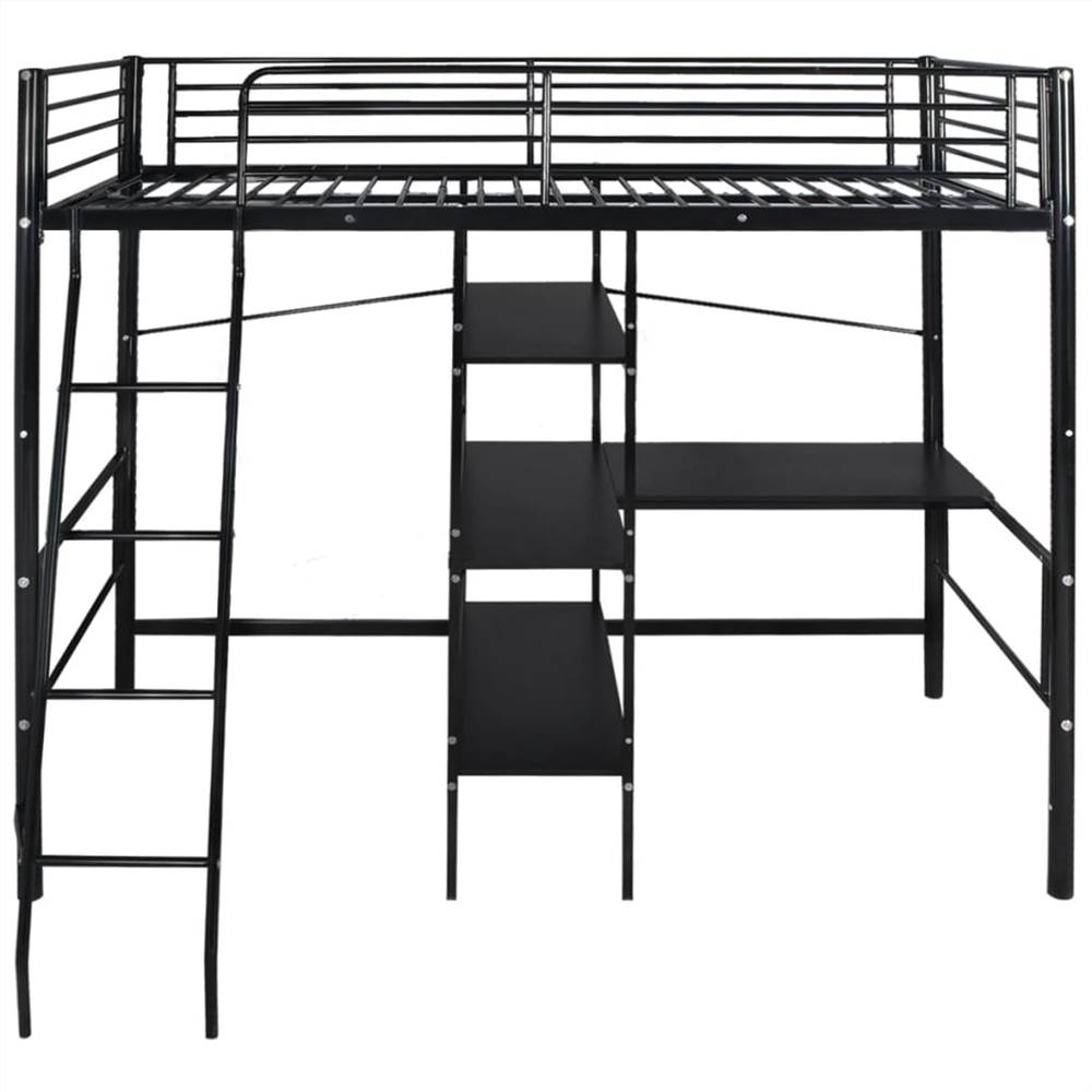 High Sleeper Bed with Desk Black Metal 90x200 cm