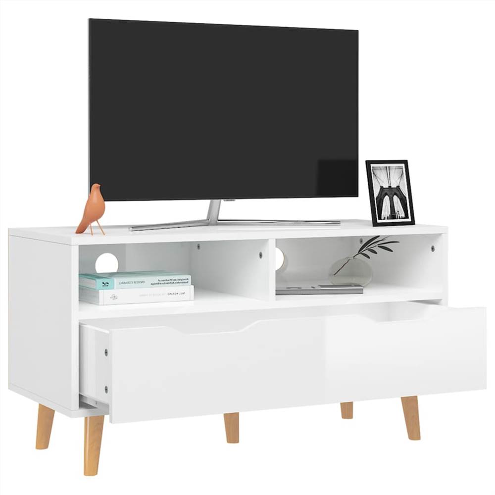 TV Cabinet High Gloss White 90x40x48.5 cm Chipboard
