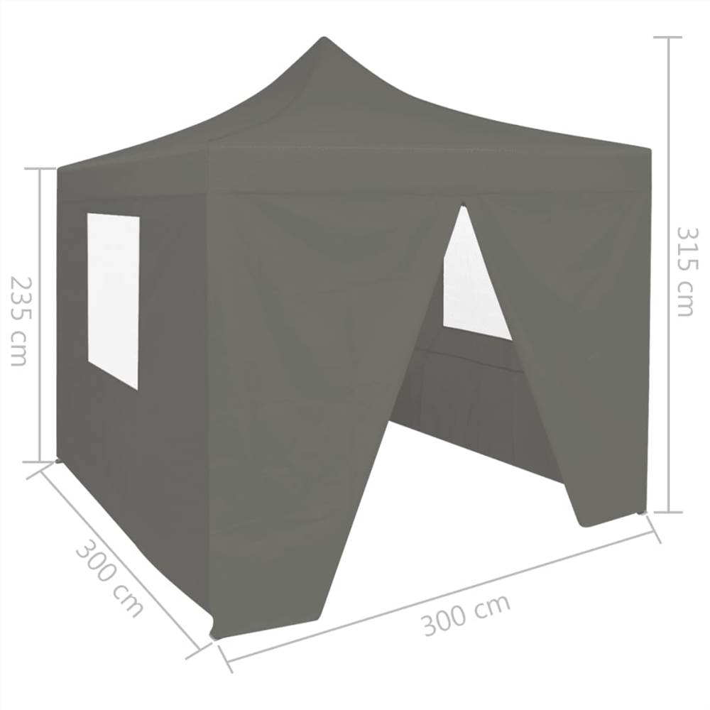 Foldable Party Tent Pop-Up with 4 Sidewalls 3x3 m Anthracite