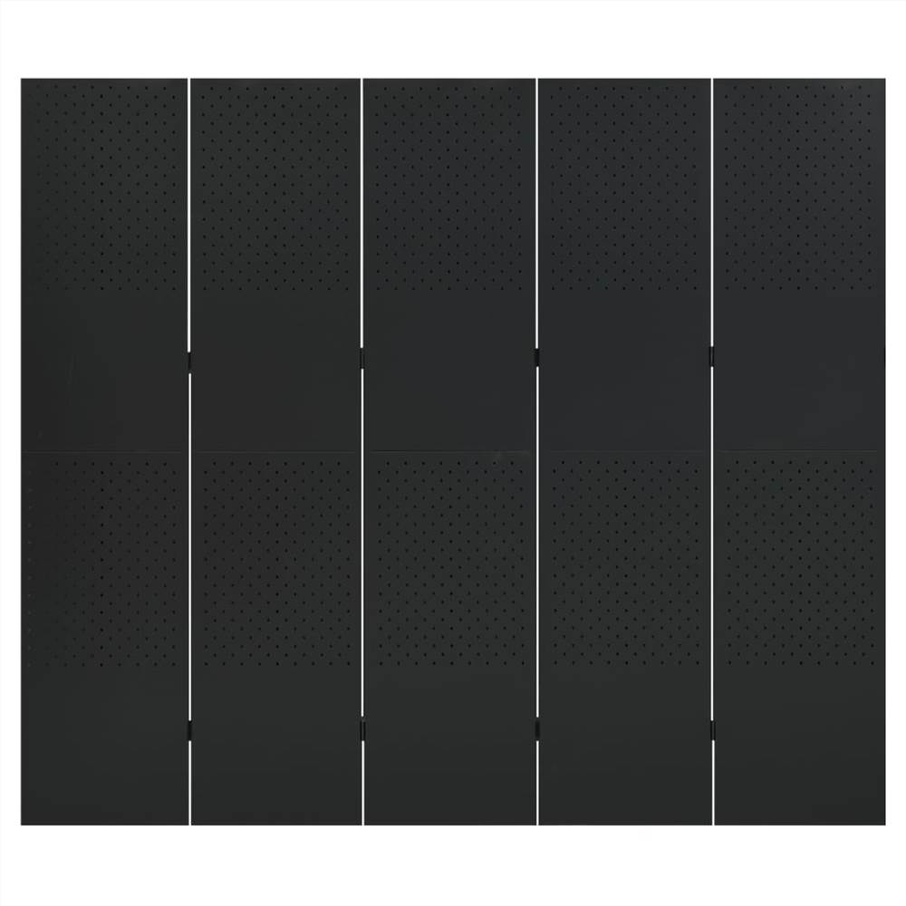 5-Panel Room Divider Black 200x180 cm Steel