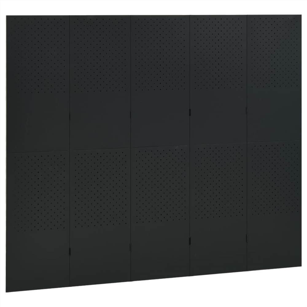 5-Panel Room Divider Black 200x180 cm Steel