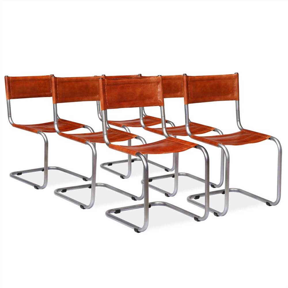 Dining Chairs 6 pcs Brown Real Leather