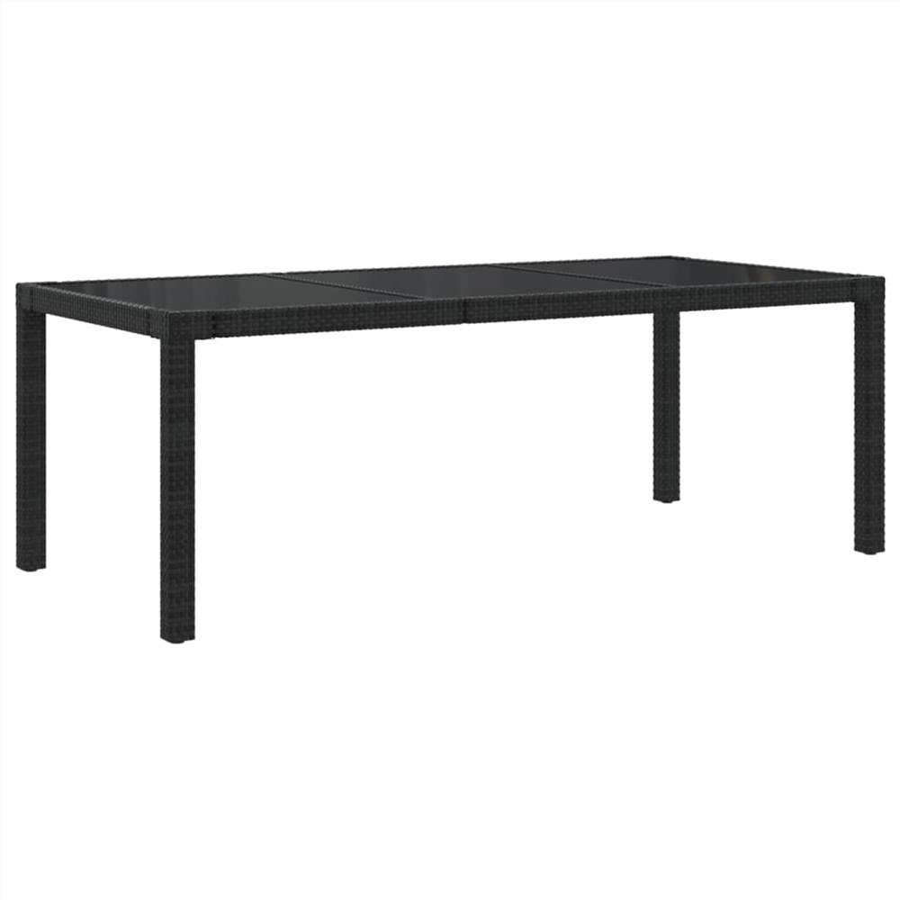 Garden Table Black 190x90x75 cm Tempered Glass and Poly Rattan