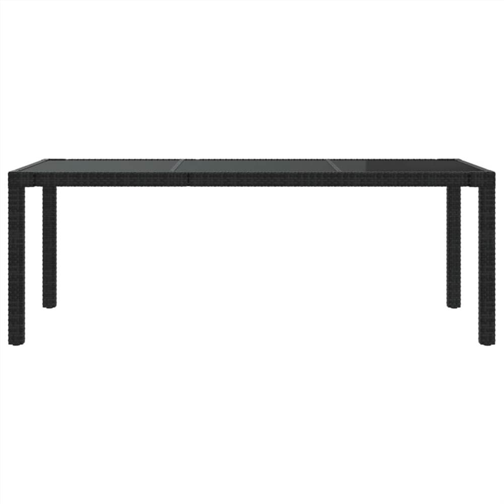 Garden Table Black 190x90x75 cm Tempered Glass and Poly Rattan
