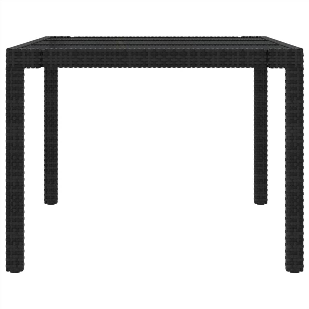 Garden Table Black 190x90x75 cm Tempered Glass and Poly Rattan