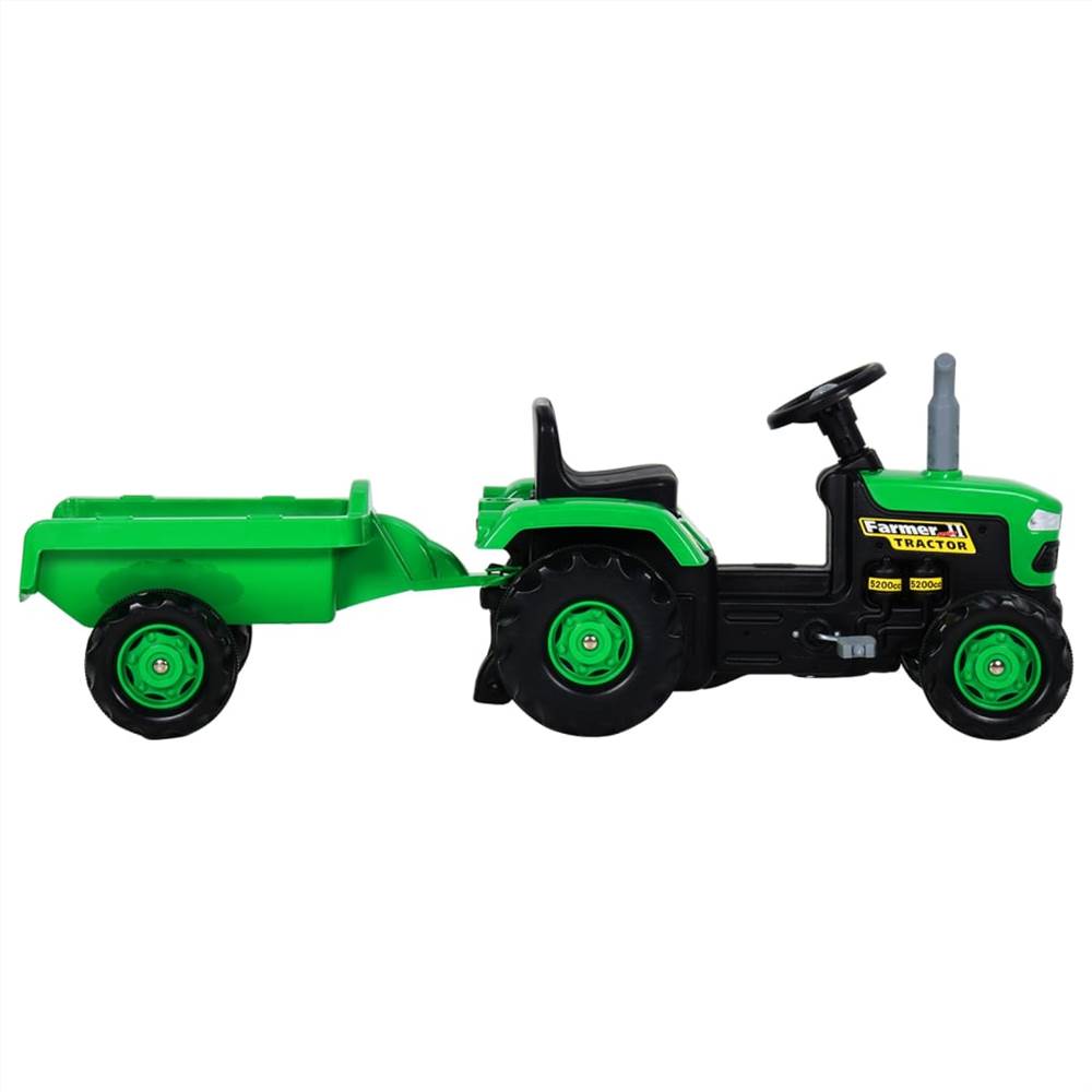 Pedal Tractor for Kids with Trailer Green and Black