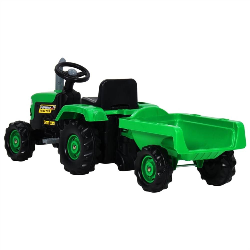 Pedal Tractor for Kids with Trailer Green and Black
