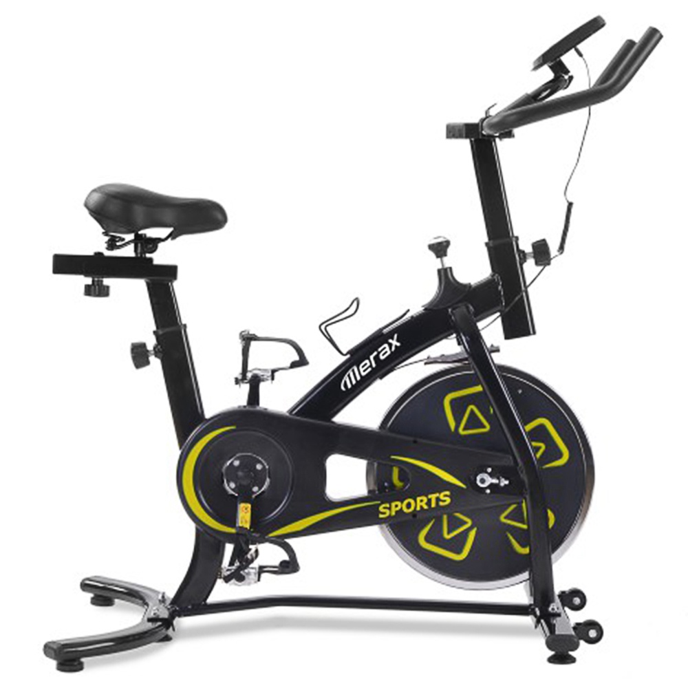 

Merax Exercise Bike Indoor Bike with LCD Console Adjustable Seat and Handlebar Comfortable Seat Cushion Cardio Training - Black Yellow