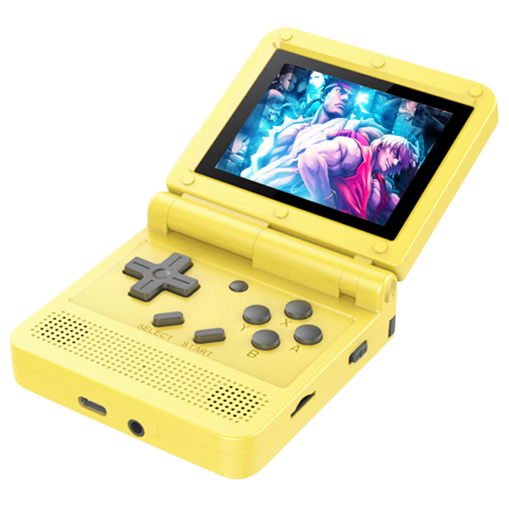 

Powkiddy V90 16GB Flip Retro Game Console, 3 Inch IPS Screen, Open Source for Linux, Compatible with Flash OS, GB GBC MD FC SFC GG MS WS NGP PCE FBA PS 16 Simulators, Yellow