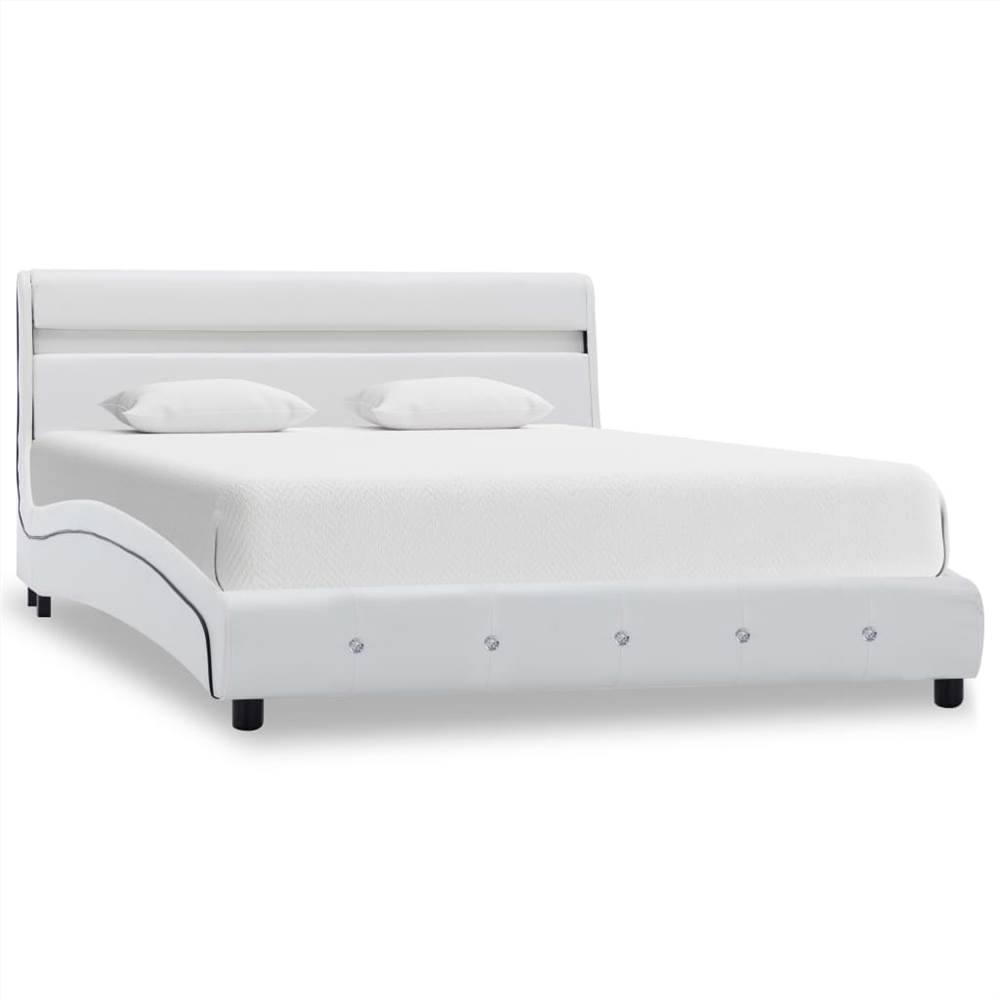 Bed Frame with LED White Faux Leather 135x190 cm