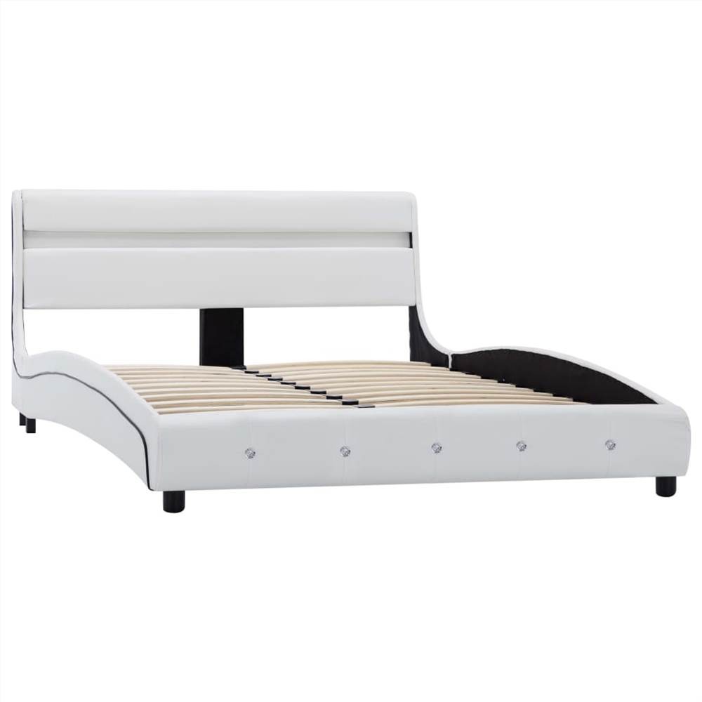 Bed Frame with LED White Faux Leather 135x190 cm