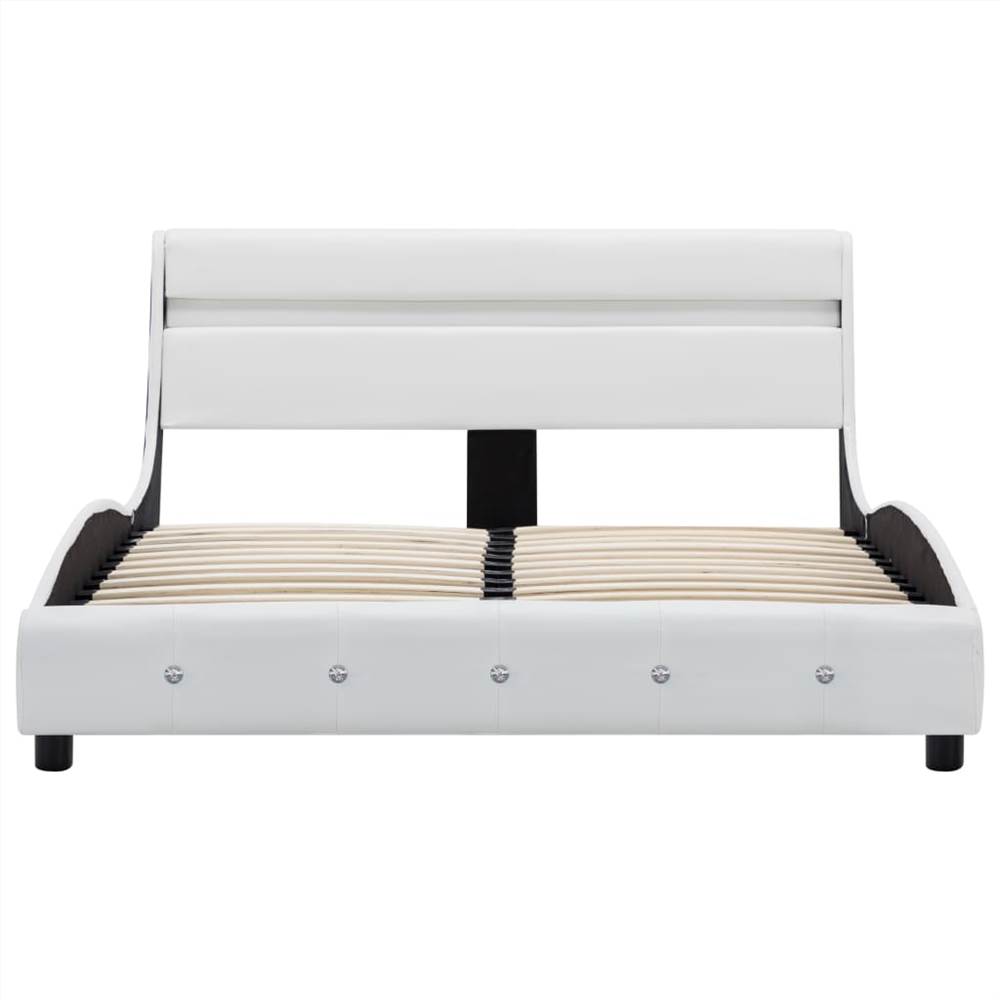 Bed Frame with LED White Faux Leather 135x190 cm