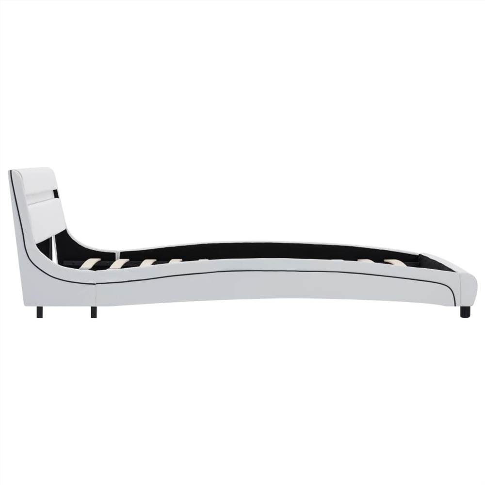 Bed Frame with LED White Faux Leather 135x190 cm
