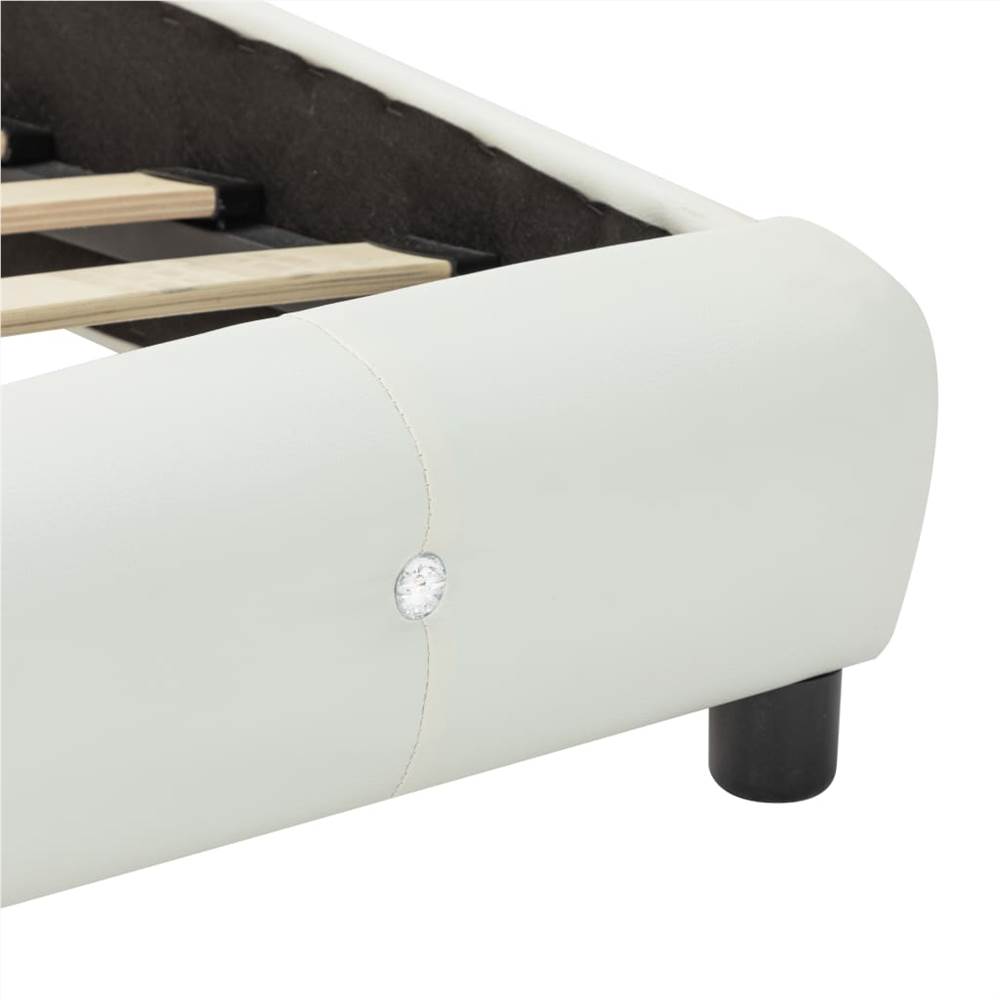 Bed Frame with LED White Faux Leather 135x190 cm