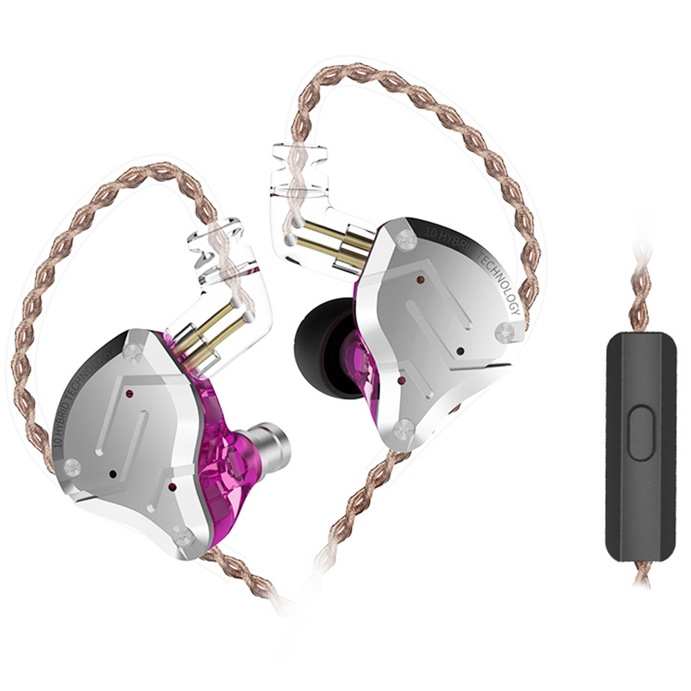 

KZ ZS10 Pro Wired Earphone 4BA+1DD Hybrid Technology In-ear HiFi Bass Game Headset with Mic - Purple