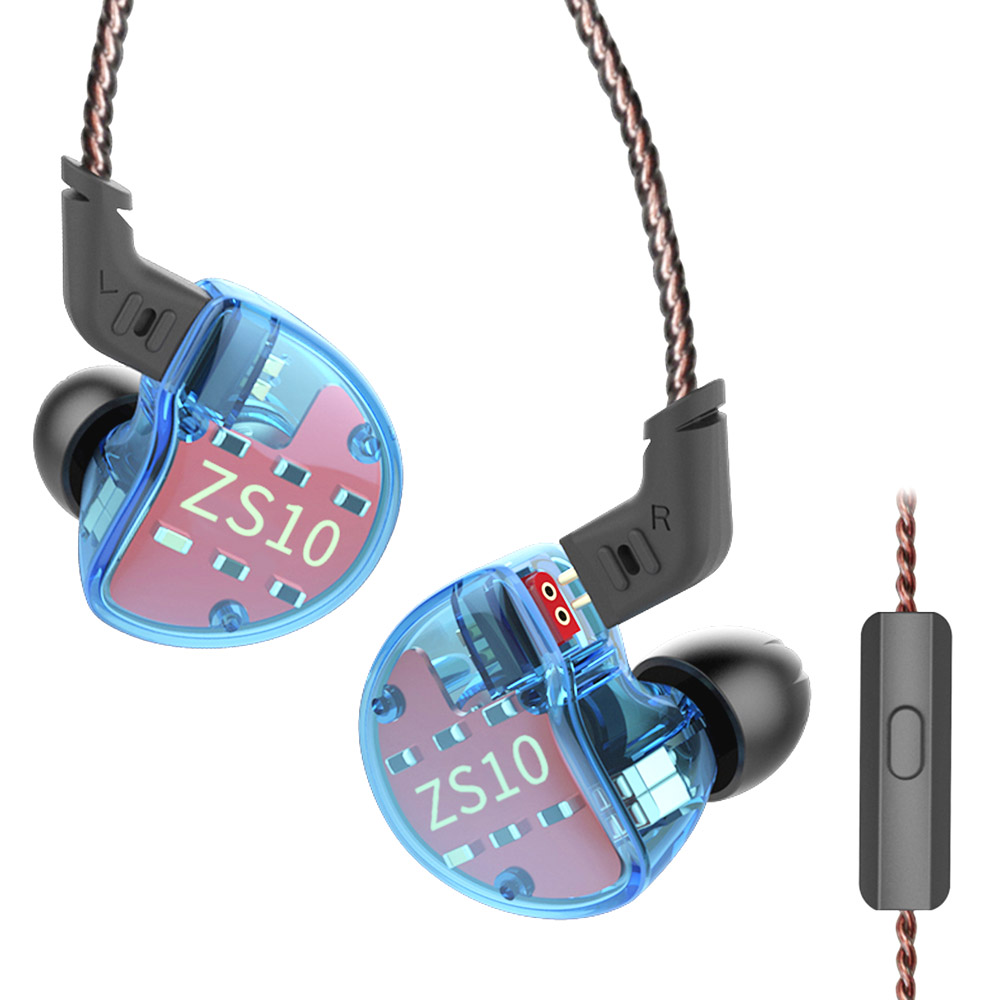 

KZ ZS10 Wired Earphone 4BA+1DD Hybrid Technology In-ear HiFi Bass Game Headset - with Mic Blue
