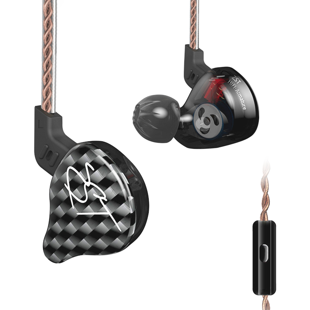 

KZ ZST Wired Earphone Hybrid Technology In-ear Sport Bass Noise Cancelling Headset with Mic- Black