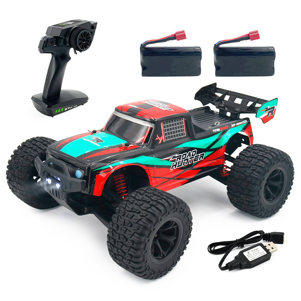 

JJRC Q123 1: 10 Racing Car Field Pickup Brushed 4WD RTR RC Truck High Speed Off-Road with 2 Batteries - Red & Green