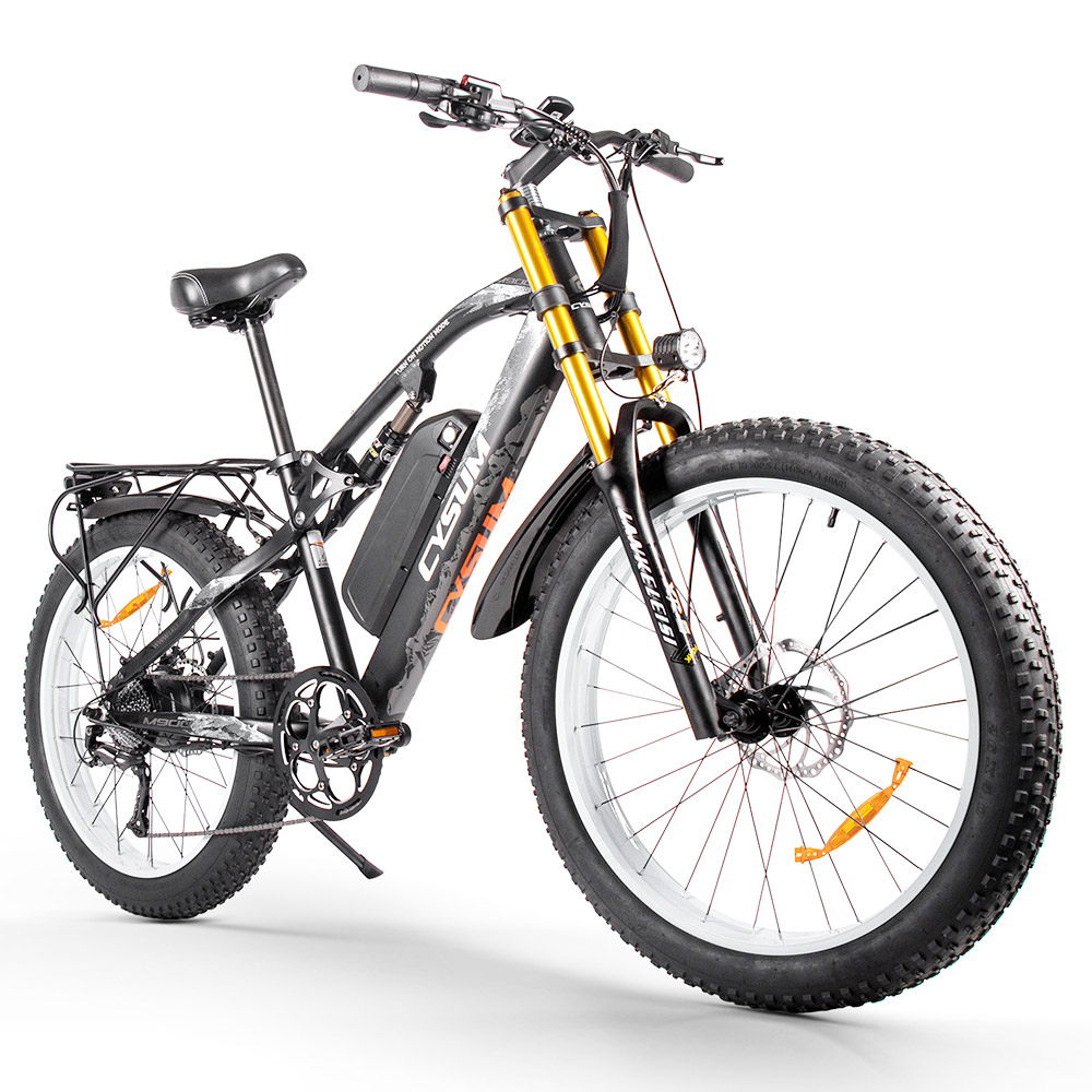 

CYSUM M900 Electric Bike 26*4.0 Inch Fat Tire 48V 1000W Motor 40 km/h Max Speed 17Ah Removable Battery for 50-70 Range Aluminum Alloy Frame SHIMANO M390 9-Speed Hydraulic Disc Brake - Black