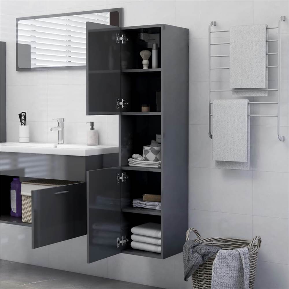 Bathroom Cabinet High Gloss Grey 30x30x130 cm Chipboard