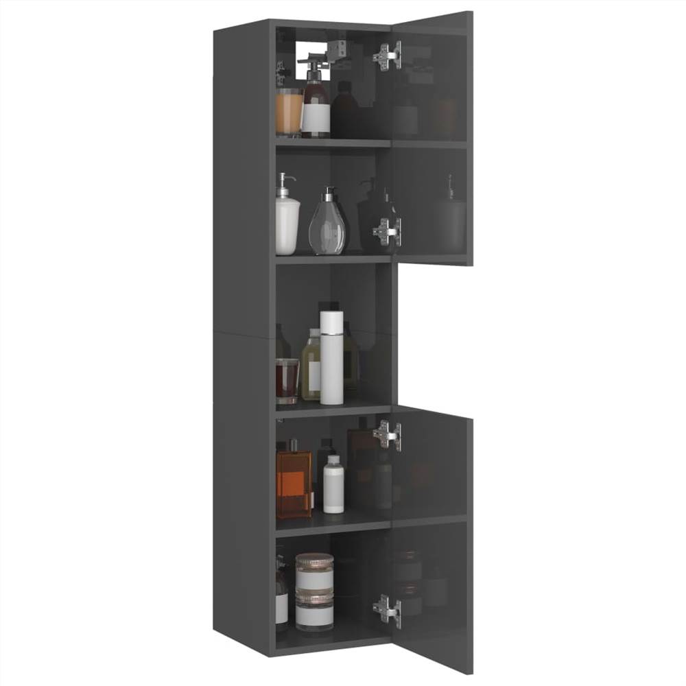 Bathroom Cabinet High Gloss Grey 30x30x130 cm Chipboard
